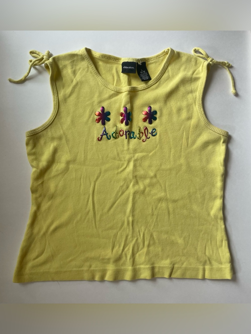 Yellow Tank Top with 'Adorable' Embellishment Y2K 100% Cotton Cute Summer